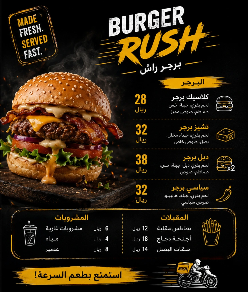 المنيو بعد التصميم